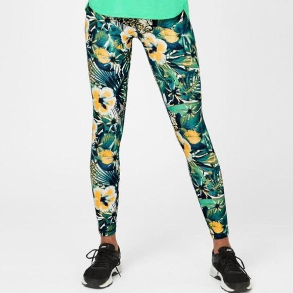 New w/Tags - sz Lrg - Sweaty Betty Full Length Contour Leggings Green Hibiscus - Picture 1 of 10